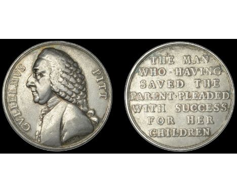 Repeal of the Stamp Act, 1766, a silver medal by T. Pingo, bust of William Pitt left, rev. the man who having saved the paren