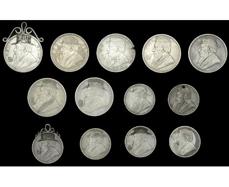 SOUTH AFRICA, Paul Kruger, Halfcrown, 1897, Florins (6), all 1896, Shillings (6), 1896 (4), 1897 (2) [13]. Varied state, all 