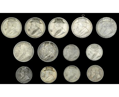 SOUTH AFRICA, Paul Kruger, Florins (7), all 1897, Shillings (6), 1892 (4), 1894 (2) [13]. Varied state, all engraved on obver