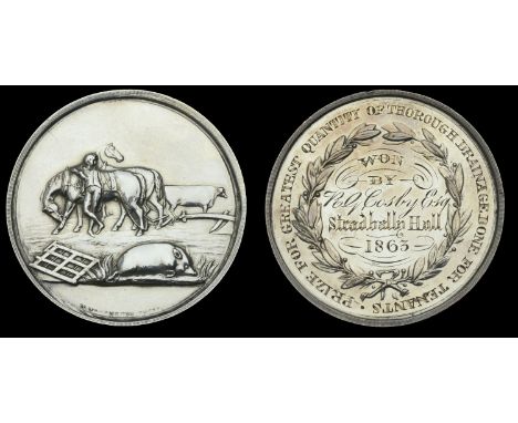 Ireland, Stradbally, a silver award medal by W. Woodhouse, farmyard scene, rev. named (Prize for Greatest Quantity of Thoroug