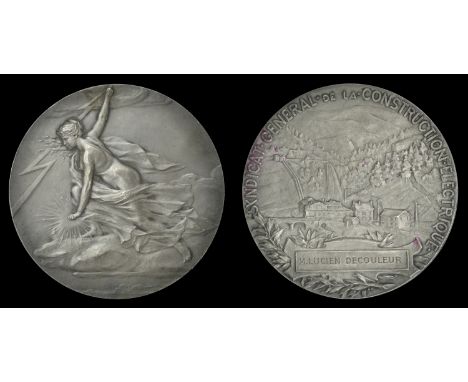 FRANCE, Syndicat Général de la Construction Électrique, c. 1920, a silver award medal by C.P. Pillet, robed female figure of 