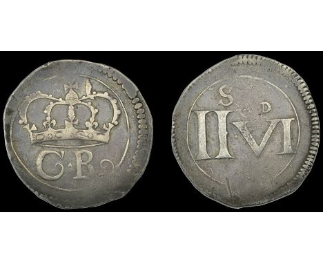 Ireland, Charles I, Ormonde Money, Halfcrown, triangle-shaped punctuation between c r, 14.66g/12h (Bull A-3; S 6545; DF 293).