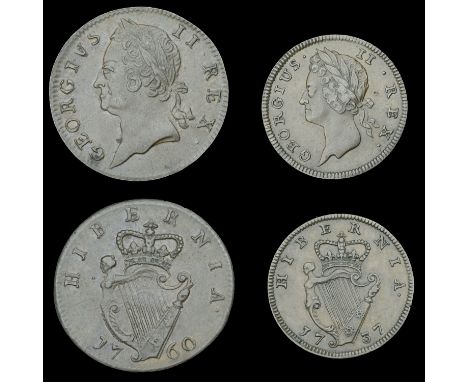 Ireland, George II, Halfpenny, 1760, Farthing, 1737 (S 6608, 6610) [2]. First about extremely fine, second very fine, both pa