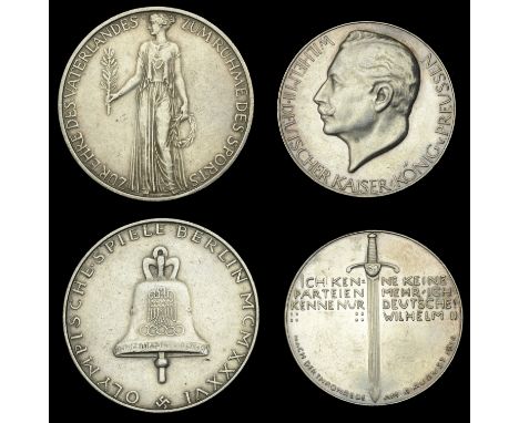 GERMANY, Wilhelm II, 1914, a silver medal by L.-C. Lauer, 33mm; Olympic Games, Berlin, 1936, a silver medal by K. Roth, 37mm 
