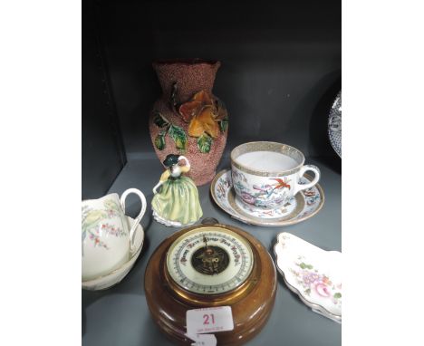 A selection of vintage ceramics and wall mounted barometer