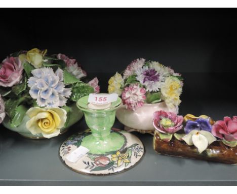 A selection of vintage ceramics including Maling Lustre candle stick