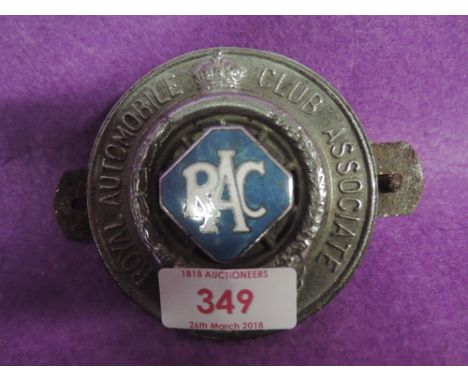 A vintage cast and enamel RAC automobile car club Associate badge 