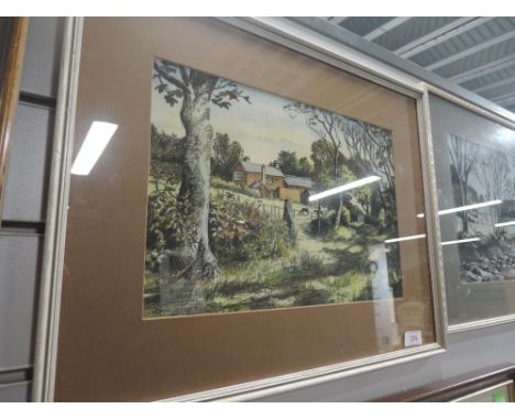 A set of three watercolours, John Selby, Sunlit Bridge Path, Out Rawcliffe, Spring Prelude,  and Spring Light Along The Brock