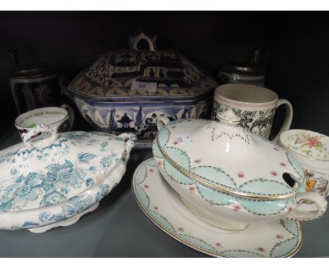 A selection of vintage ceramics including German tankard and stein 
