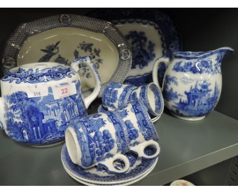 A selection of vintage ceramics blue and white waresSlight chips to teapot spout, milk jug cracked, rest in fair condition