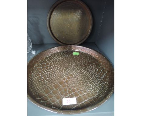 Two vintage metal work trays copper and Indian brass