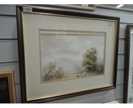 A vintage watercolour painting depicting countryside valley