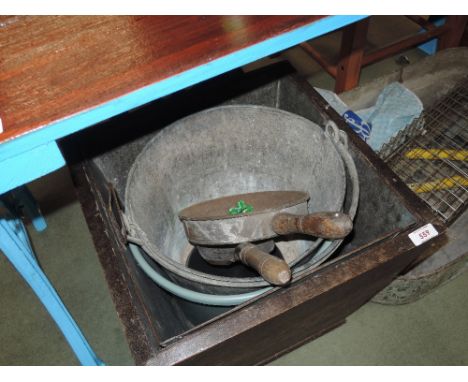 A selection of tools etc including zinc trough and bolt cutters
