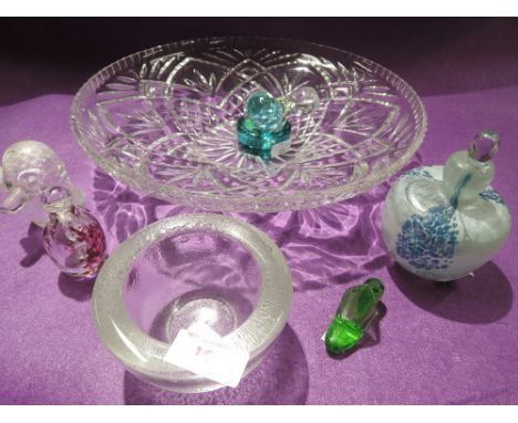 A selection of vintage glass wares including heavy cut bowl