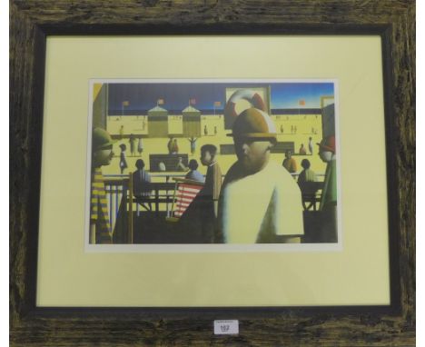 'Day at the Races' Stephen Mangam, limited edition coloured print in a glazed frame, 70 x 59cm