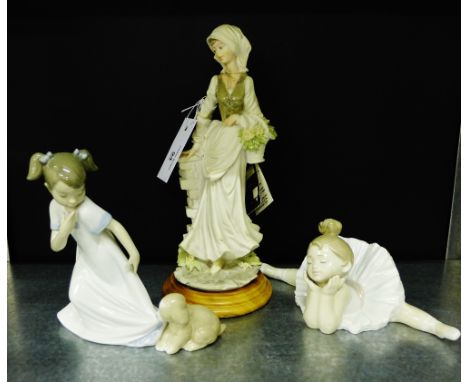 Two Nao porcelain figures to include a Ballerina and a Young Girl, together with a Capodimonte female figure on a turned hard