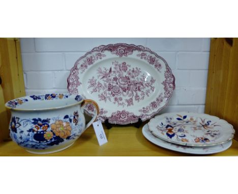 A collection of Staffordshire ware to include a Crown Ducal 'Bristol' patterned floral ashet, a Ashworth Brothers blue and wh