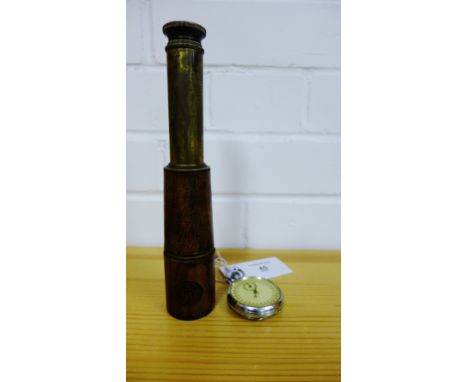 Stanley, London brass three draw telescope together with a chrome cased stopwatch (2) 