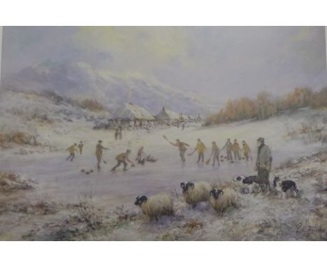 David Stratton Watt Curling on the Frozen Loch Limited edition pencil signed print, No. 232/500, signed in pencil, in a glaze
