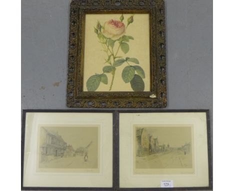 A pair of Cecil Aldin coloured prints to include  'The Star Inn' and 'The Lygon Arms', together with a Roses botanical print,