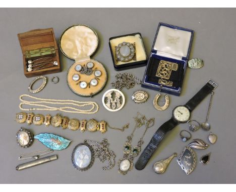 Assorted Georgian paste jewellery, a Victorian rolled gold champlevé enamel and paste bracelet, and assorted silver and costu