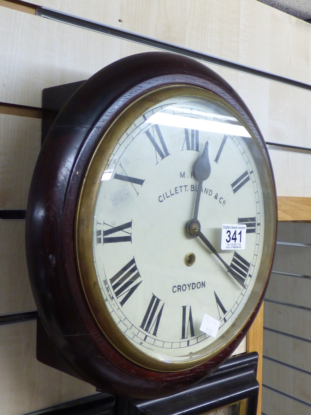FUSEE MOVEMENT WALL CLOCK. M.R.C GILLETT BLAND & CO CROYDON