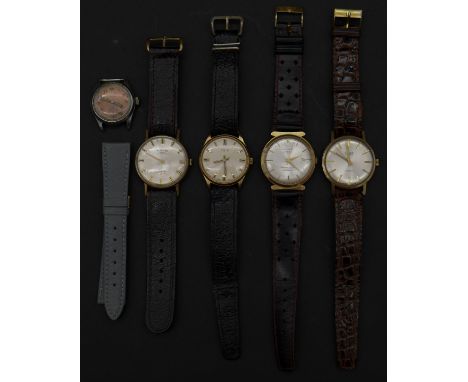 A collection of five vintage gentleman's wristwatches, Swiss made to include examples by Oris and Montine. 