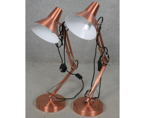 A pair of vintage style copper anglepoise desk lights. H.80cm (fully extended) 