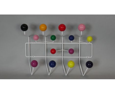 A mid century vintage atomic coat rack with full sphere multi-coloured ends. H.38 W.50cm 