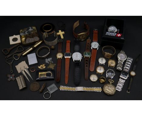 A miscellaneous collection of vintage and modern watches, jewellery, old coins etc. 
