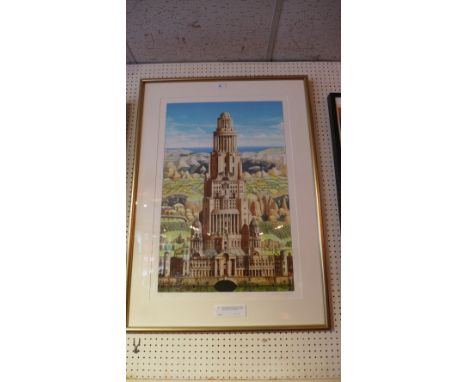 Andrew Ingamells, a limited edition print titled 'Arcadia' depicting a tall classical style building 24/300, signed, in a sil