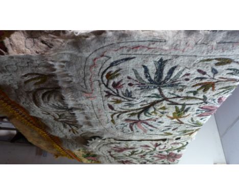 Three ivory coloured textiles with needlework floral designs (some af)