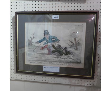 An early 19th century satirical hand coloured print: elements of skating 
