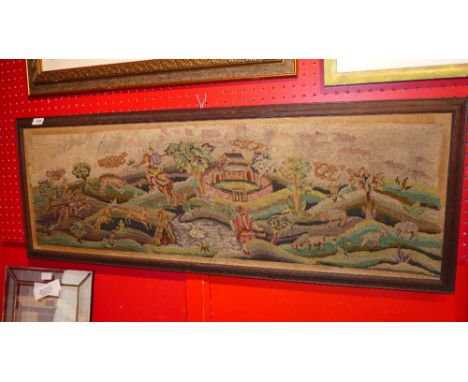 An oak framed antique tapestry panel 