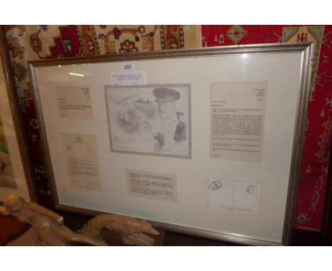 A Glenwright, a framed print 'The Pity of War' featuring words by the war poet Wilfred Owen, together with correspondence wit