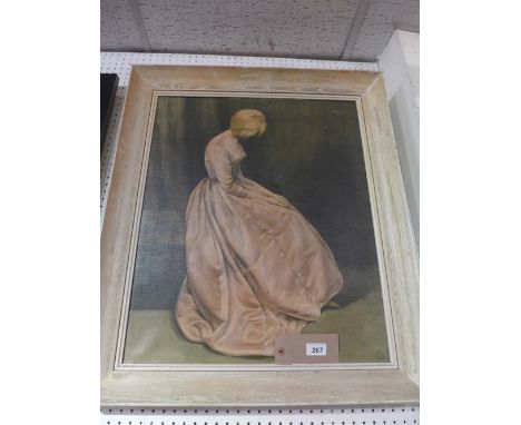 An oleograph portrait of a lady in a pink dress after Joanna Pemberton Longman 