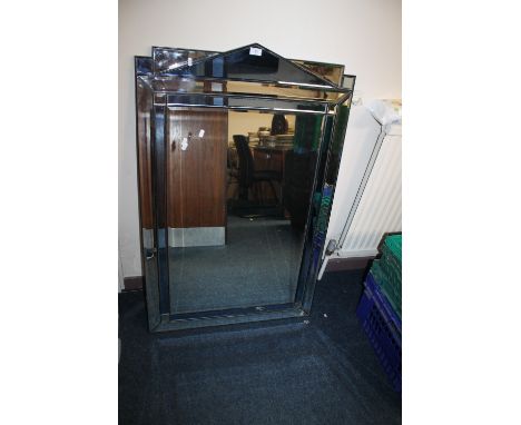 A LARGE MIRROR APPROX. 120 X 77 CM A/F TOGETHER WITH TWO REPRODUCTION MAPS AND AN AVIATION PRINT