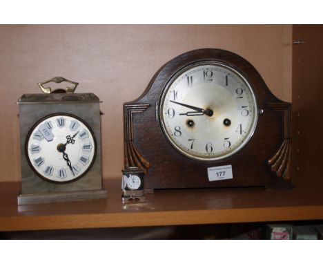TWO MANTEL CLOCKS TOGETHER WITH A MINIATURE CLOCK  (3)