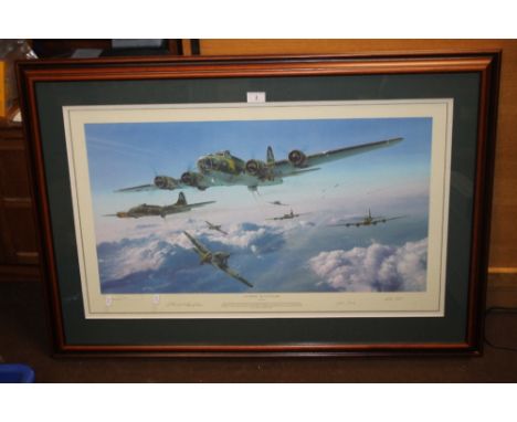 A FRAMED LIMITED EDITION ROBERT TAYLOR PRINT TITLED 'SCHWEINFURT - THE SECOND MISSION' 59/500, CERTIFICATE OF AUTHENTICITY AT