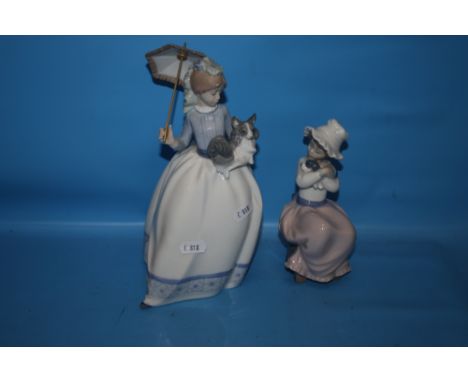 TWO NAO FIGURINES OF GIRLS WITH PUPPY  (2)