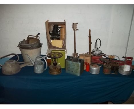 A SELECTION OF VINTAGE ITEMS TO INCLUDE GALVANISED BUCKETS AND FUEL CANS