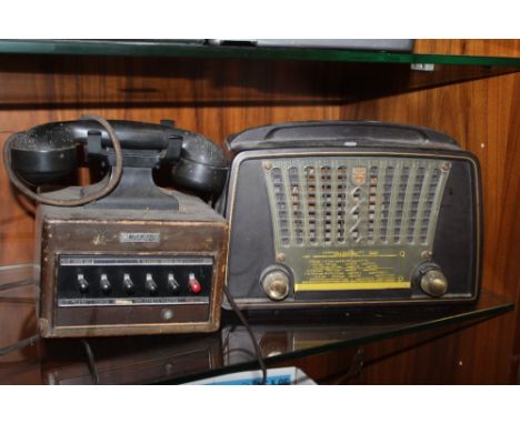 A VINTAGE RADIO TOGETHER WITH A DICTOGRAPH