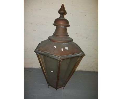 A VINTAGE COPPER STREET LAMP LANTERN