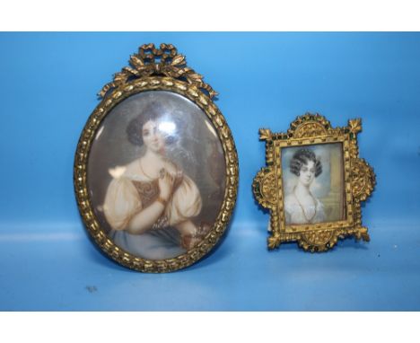 TWO FRAMED AND GLAZED PORTRAIT MINIATURES OF LADIES  (2)