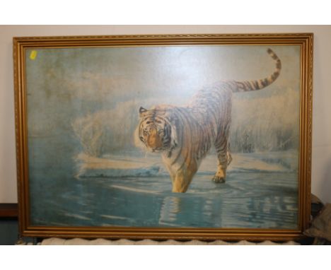 A FRAMED 'LEONARD PEARMAN' PRINT DEPICTING A TIGER TOGETHER WITH A MIRROR AND ANOTHER PICTURE