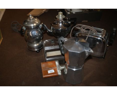 VINTAGE RETRO COLLECTABLES to include chrome samova, coffee perculator, bakelite tie press etc.
