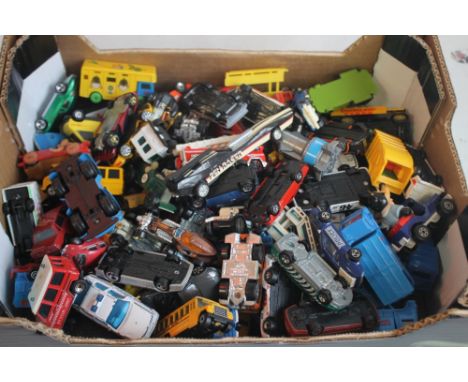 A QUANTITY OF PLAYWORN DIECAST AND OTHER VEHICLES, by Matchbox, Corgi, Mattel etc