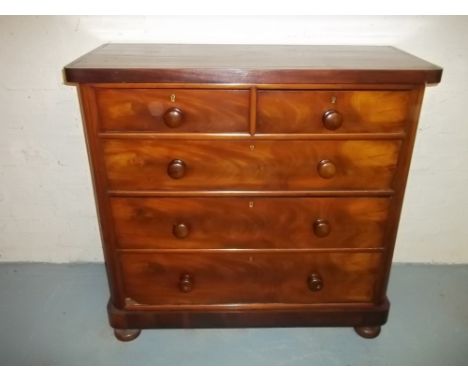 A 1920S MAHOGANY CHEST OF DRAWERS, THREE + TWO ON BALL FEET, W 109 cm, H 105 cm, D 48 cm Condition report:  There are several