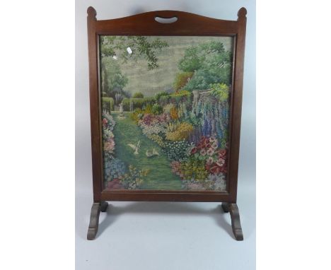 An Edwardian Mahogany Framed Tapestry Depicting Formal Garden, 61cm Wide 