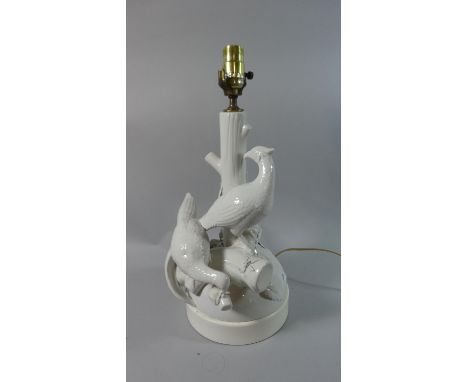 A Contemporary Creamware Table Lamp decorated with Pheasants, Compete with Shade, Lamp 48cms High 